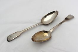 A pair of George III silver fiddle pattern table spoons, London, 1815, William Eley and William