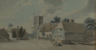 Circle of Thomas Rowlandson
A Village scene with a church in the background
Watercolour
Bears a