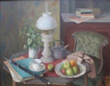 Gerald Norden
The Bamboo table
Oil on board
39 x 49 cm
Signed and inscribed on a label verso