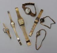 A gentleman's 9ct yellow gold wristwatch together with an Accurist wristwatch, and five ladies