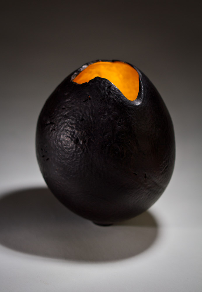 Emmet Kane Ireland “Tulip”, 2011Hollow form vessel in ebonised Burl Oak textured with 23 carat