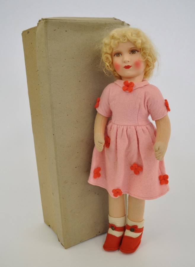 Dean`s Rag Book Co. Ltd. `Rosemary` Cloth Doll: moulded face with painted features, blonde wig,