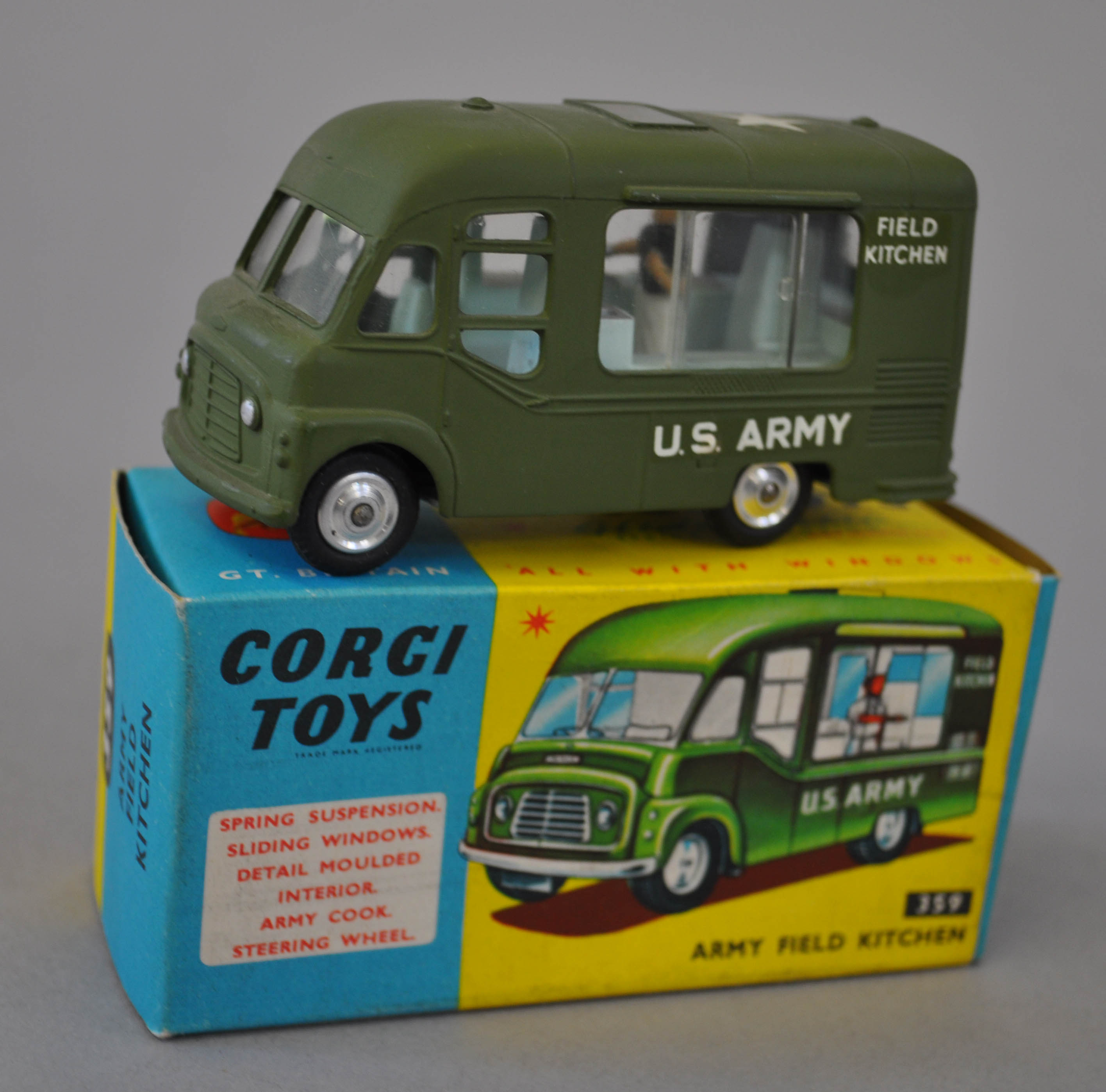 Corgi Toys 359 Smith`s Karrier Van Army Field Kitchen. VG in VG box with Corgi club leaflet.