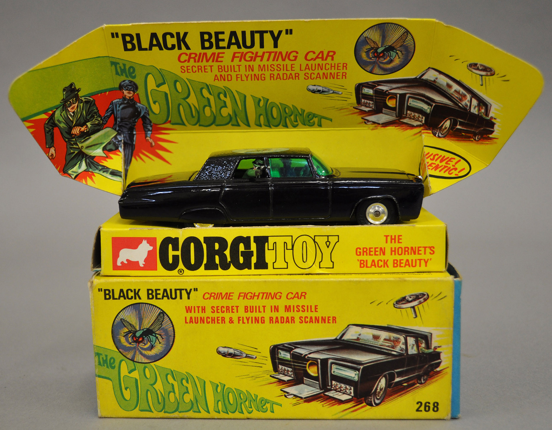 Corgi Toys 268 The Green Hornet`s Black Beauty. VG with three radar scanners, in VG box.