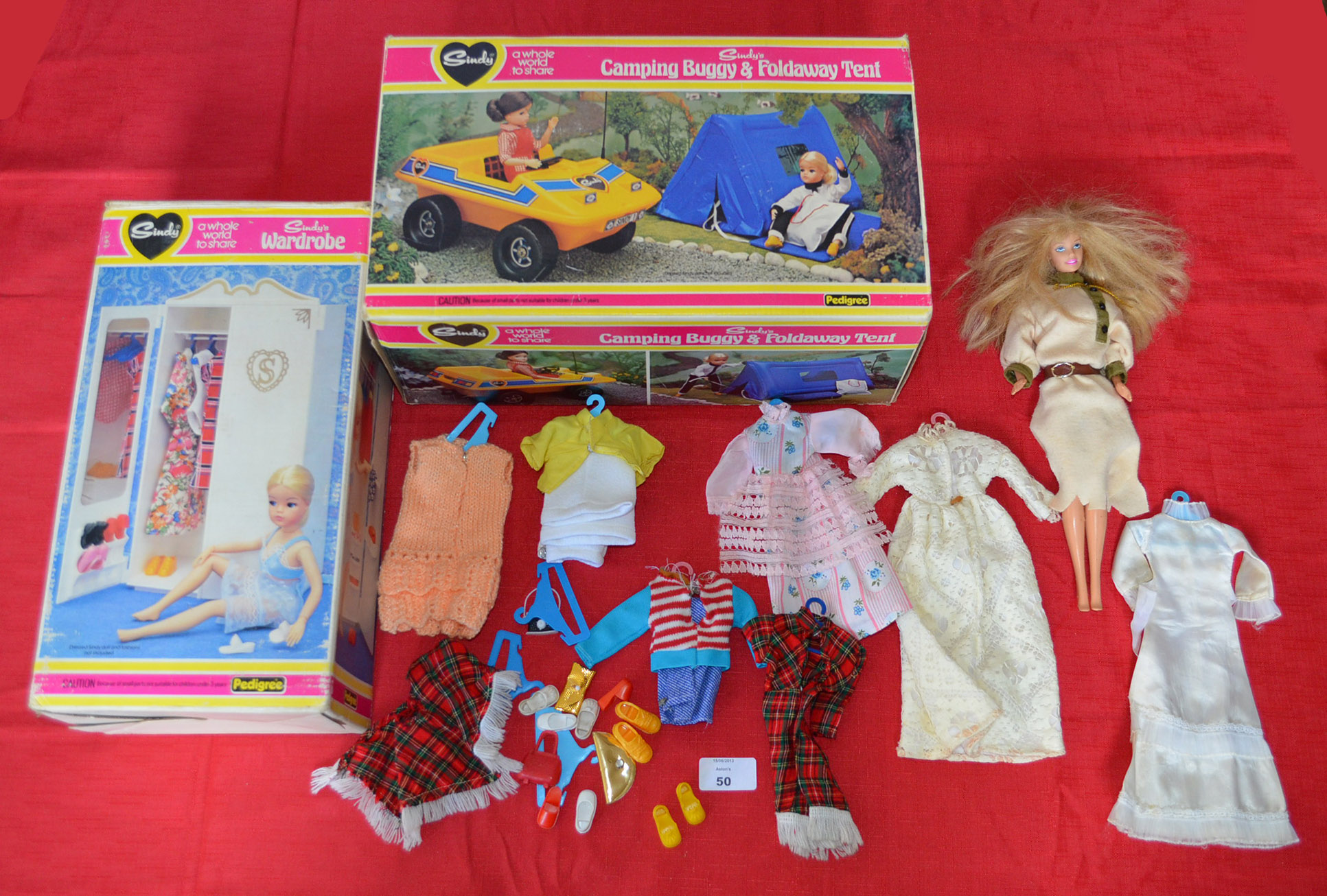 Pedigree Sindy boxed Camping Buggy & Foldaway Tent, and Wardrobe (G in G boxes). Together with a