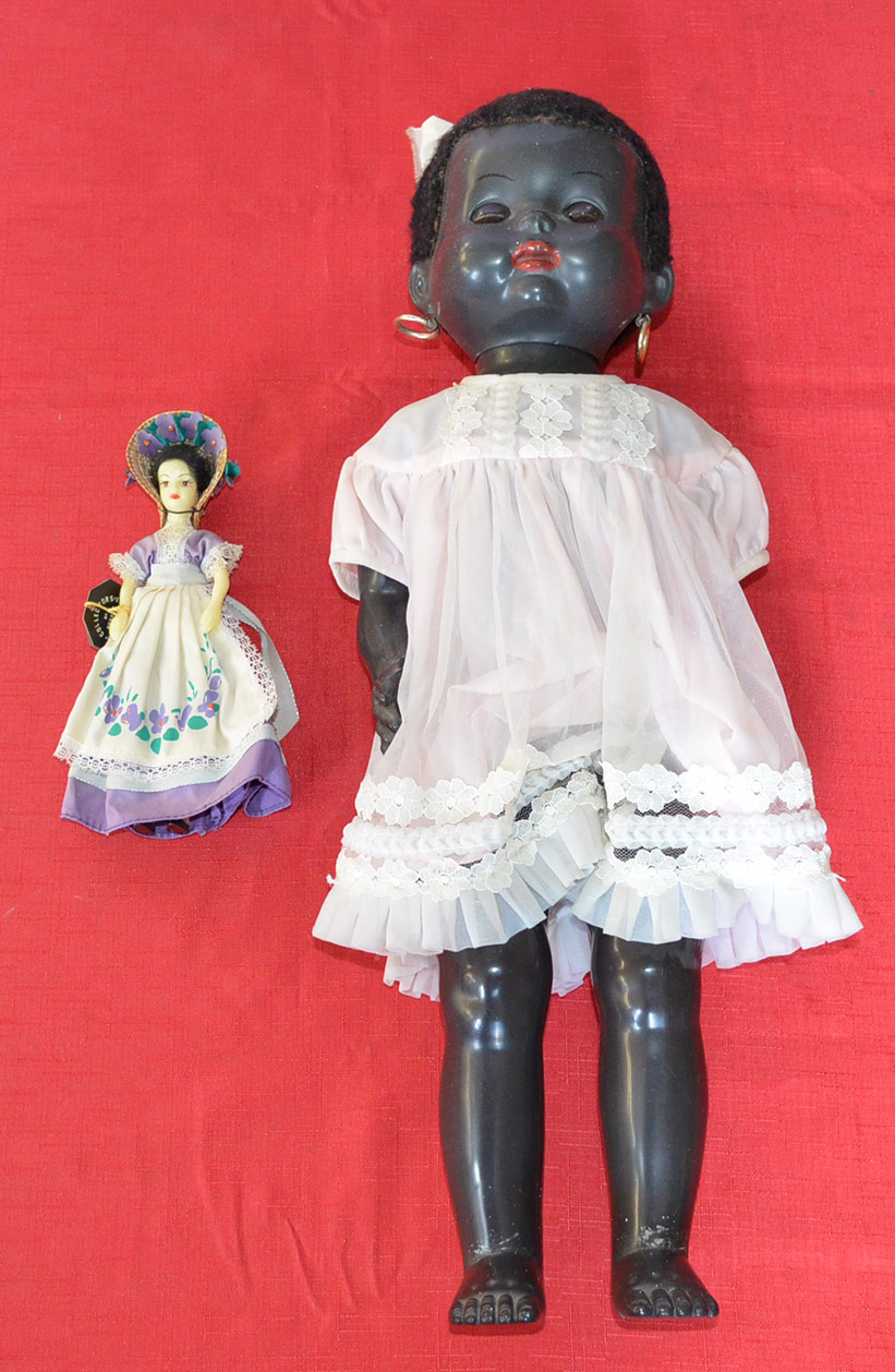 Pedigree Mandy Lou black Walking Doll, c.1950s: having flirty brown eyes, black astrakhan wig, and