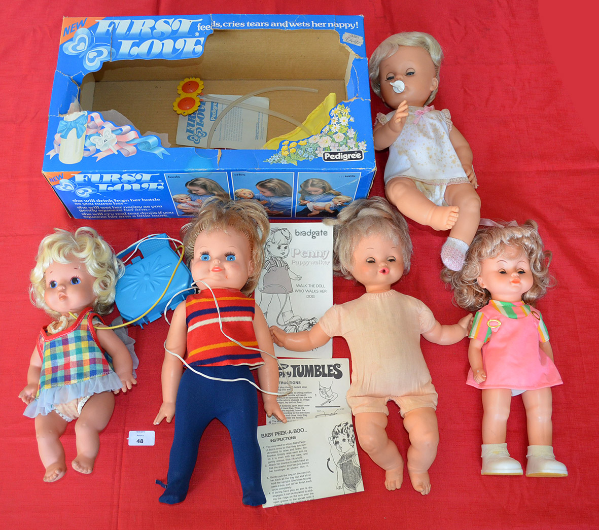 Selection of 1960`s-`70s dolls, includes: Bradgate Penny Puppy Walker, with plastic nozzles, `