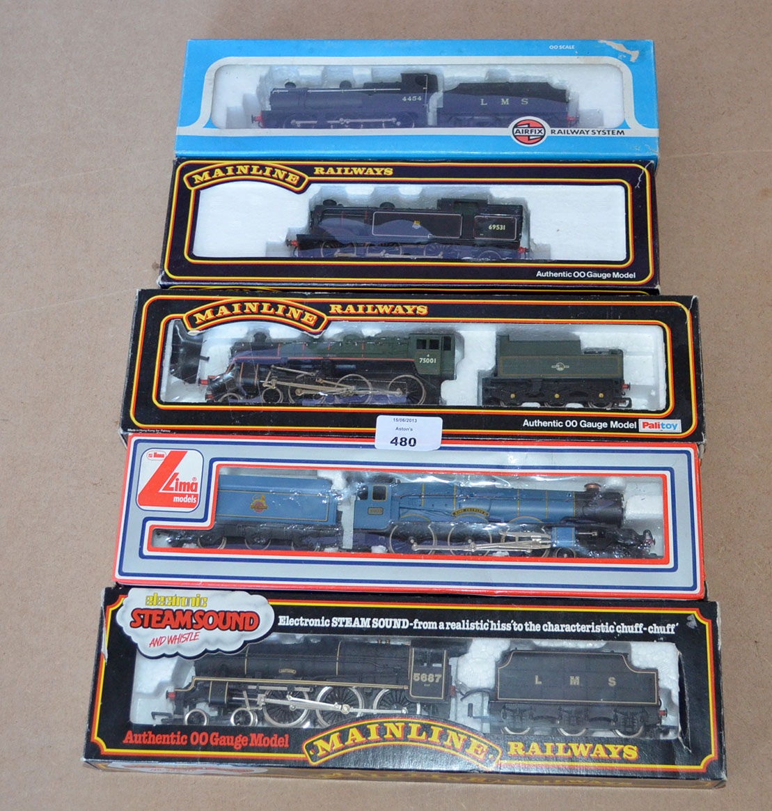 OO gauge, five steam locomotives: consists of Lima 205104 BR blue 4-6-0 `King Charles II`; Airfix