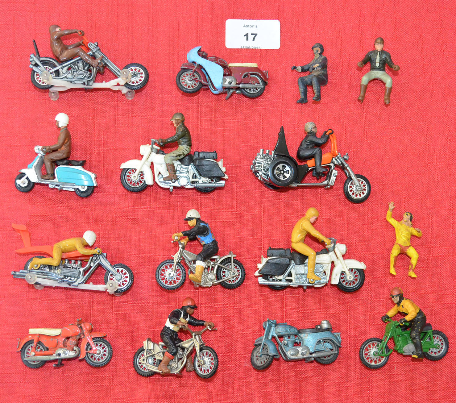 12 x Britains motorcycles with riders, F-G unboxed.