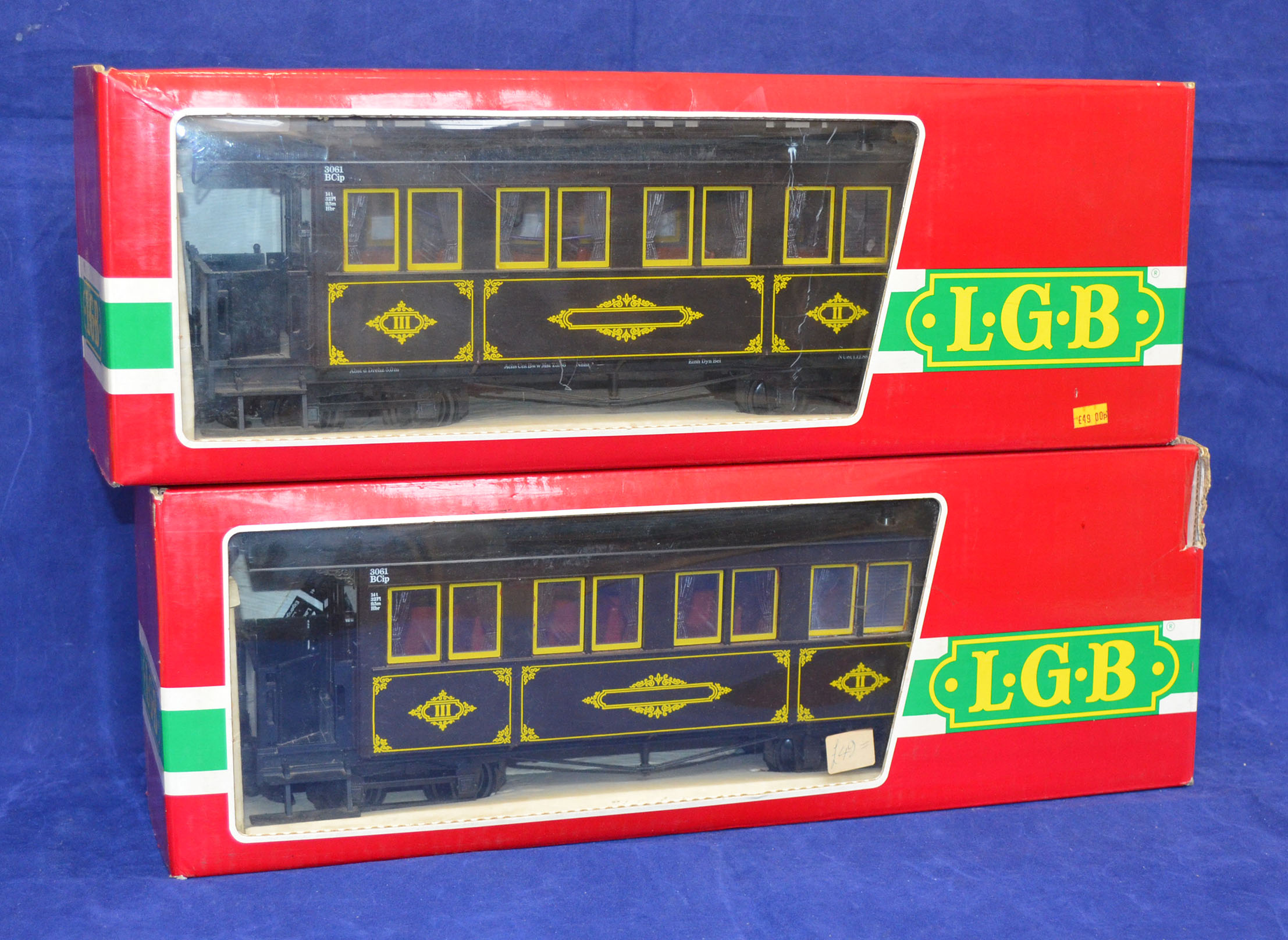 G gauge, Lehmann LGB: 2x 3061 Barmer brown passenger coaches. Both appear VG, boxed. (2).