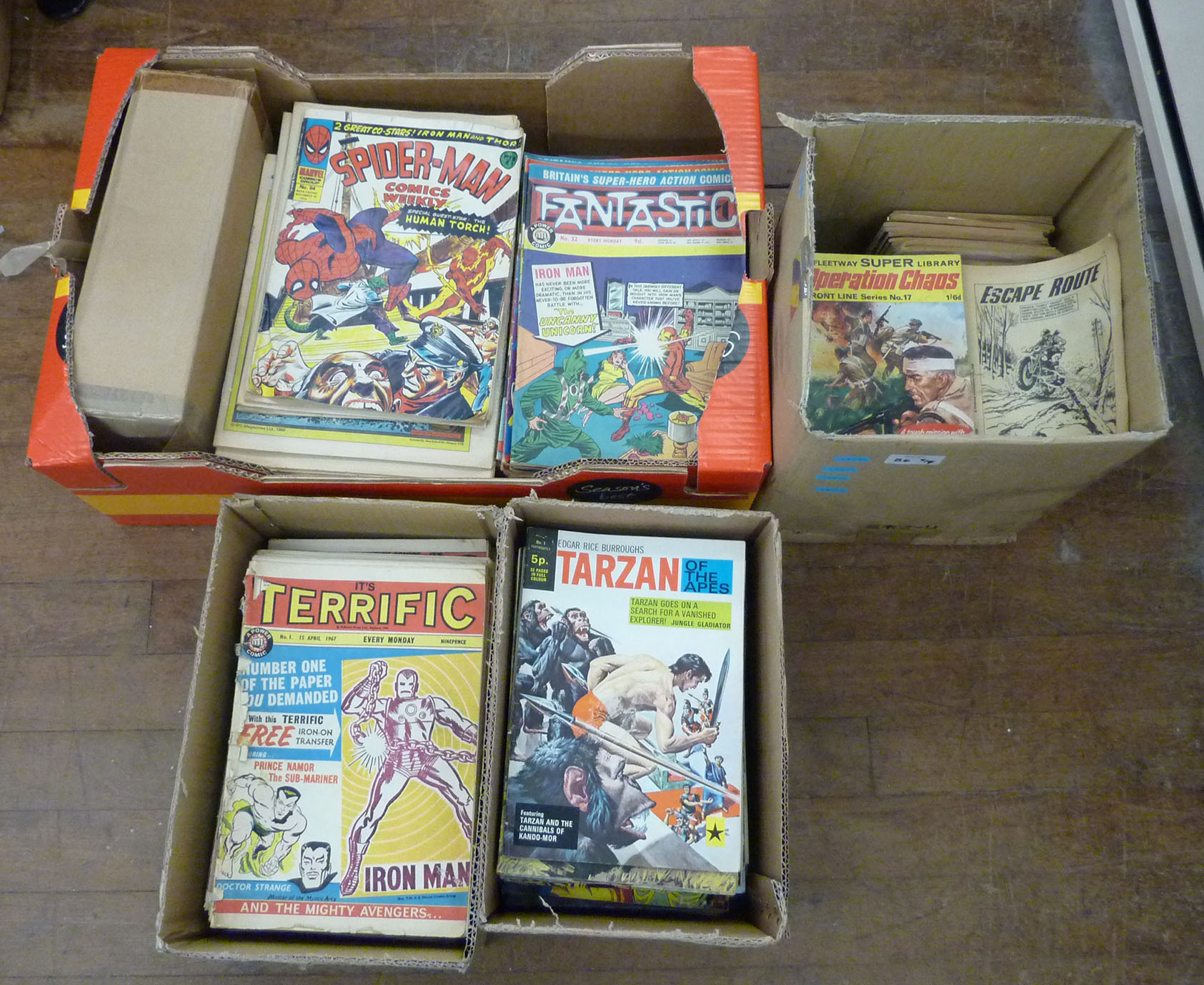 Quantity of comics and books, includes: Tarzan of the Apes; Terrific; Fantastic; Fleetway Super