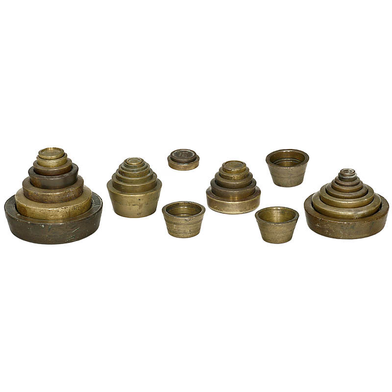 32 Weights from Nesting Weight Sets, 18th and 19th Century Mostly English, cast bronze, with