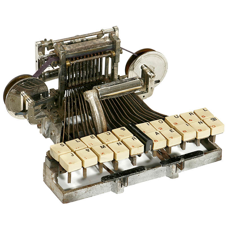 Sténophile ""Bivort"" (1st Mod.), c. 1904 Early French stenography machine with 2-row keyboard and