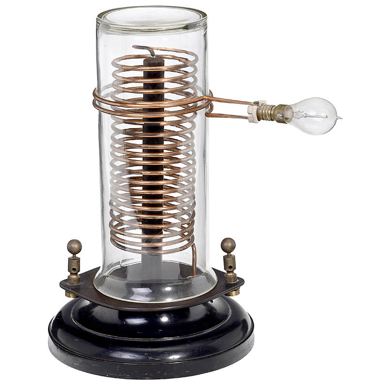 2 Induction Spirals in Glass Cylinder, c. 1905 Physical demonstration model according to Tesla,