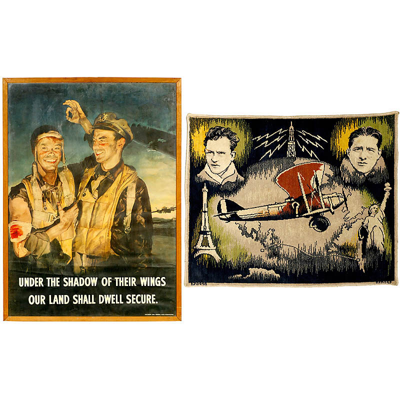 2 Patriotic Pilot Posters 1) 2 homecoming airmen in victory pose, copyright 1944 by General Cable