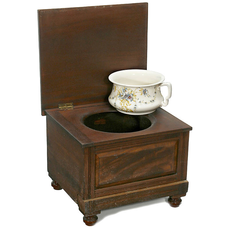 Cabinet with Chamber Pot, c. 1900 Chamber toilet camouflaged as chest, size 19 x 17 x 15 in., with