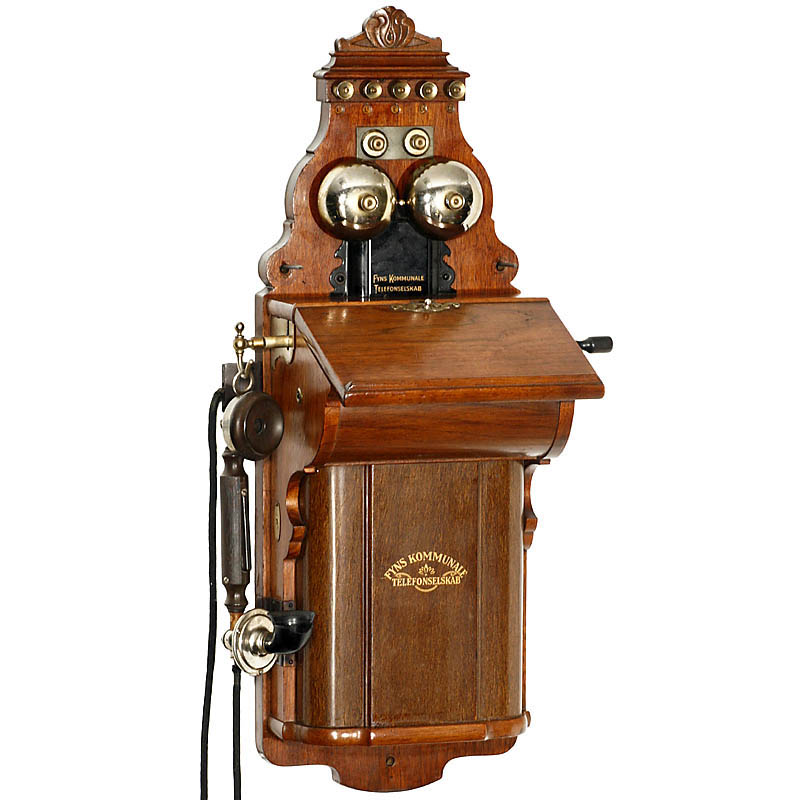Wall Telephone by ""L.M. Ericsson"" Model AB 520, from 1905 With writing slope, metal battery lid,