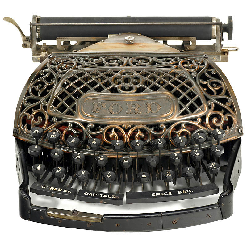 Extremely Rare: ""The Ford Typewriter"", 1895 American thrust-action three-bank double-shift ribbon