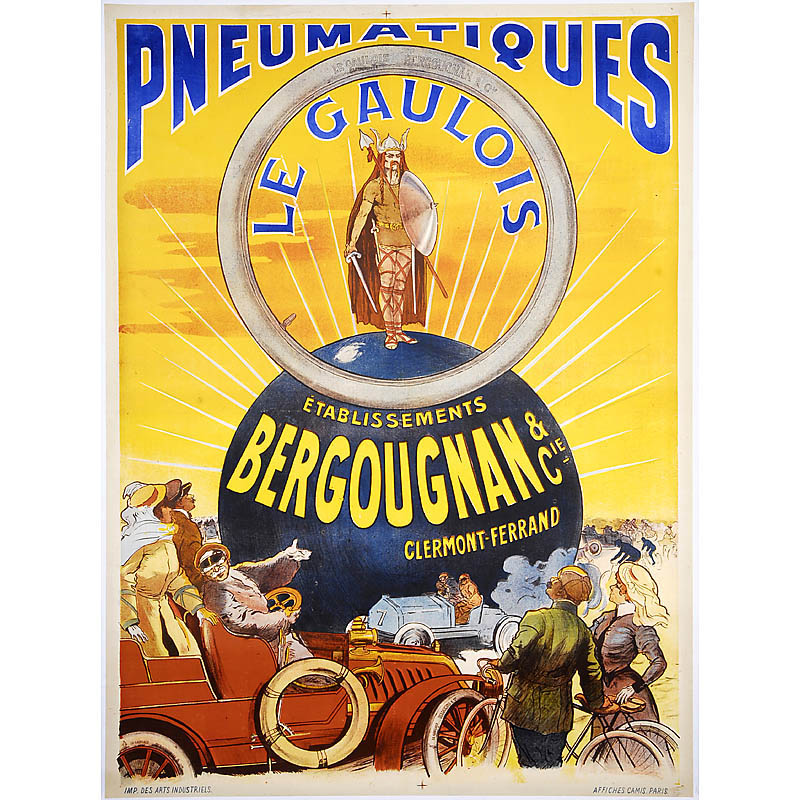 Early French Advertising Poster for Gaulois Tires, c. 1905 ""Le Gaulois Pneumatiques"", unsigned,