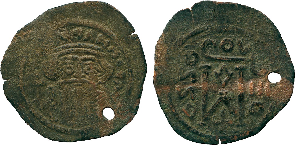 ISLAMIC COINS. ARAB SASANIAN. Byzantine Imitation, Copper Fals, Susa, undated, obv facing bearded