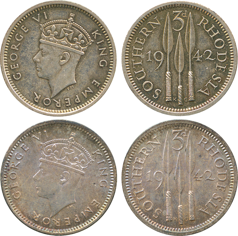 † AFRICA. Rhodesia. Southern Rhodesia. Silver Proof 3-Pence and 3-Pence, 1942 (KM 16). Choice