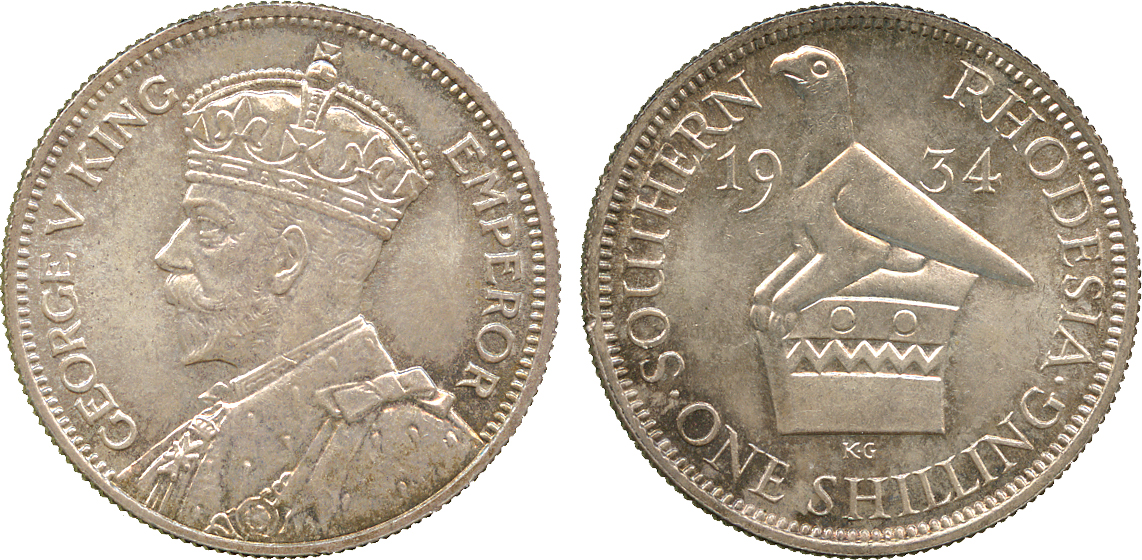 † AFRICA. Rhodesia. Southern Rhodesia. Silver Shilling, 1934 (KM 3). Choice uncirculated. Part of