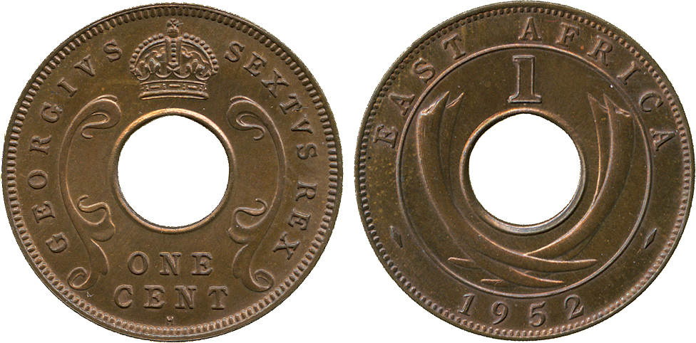 † AFRICA. East AFRICA. Bronze Specimen Cent, 1952H (KM 32). Choice uncirculated, moderately toned.