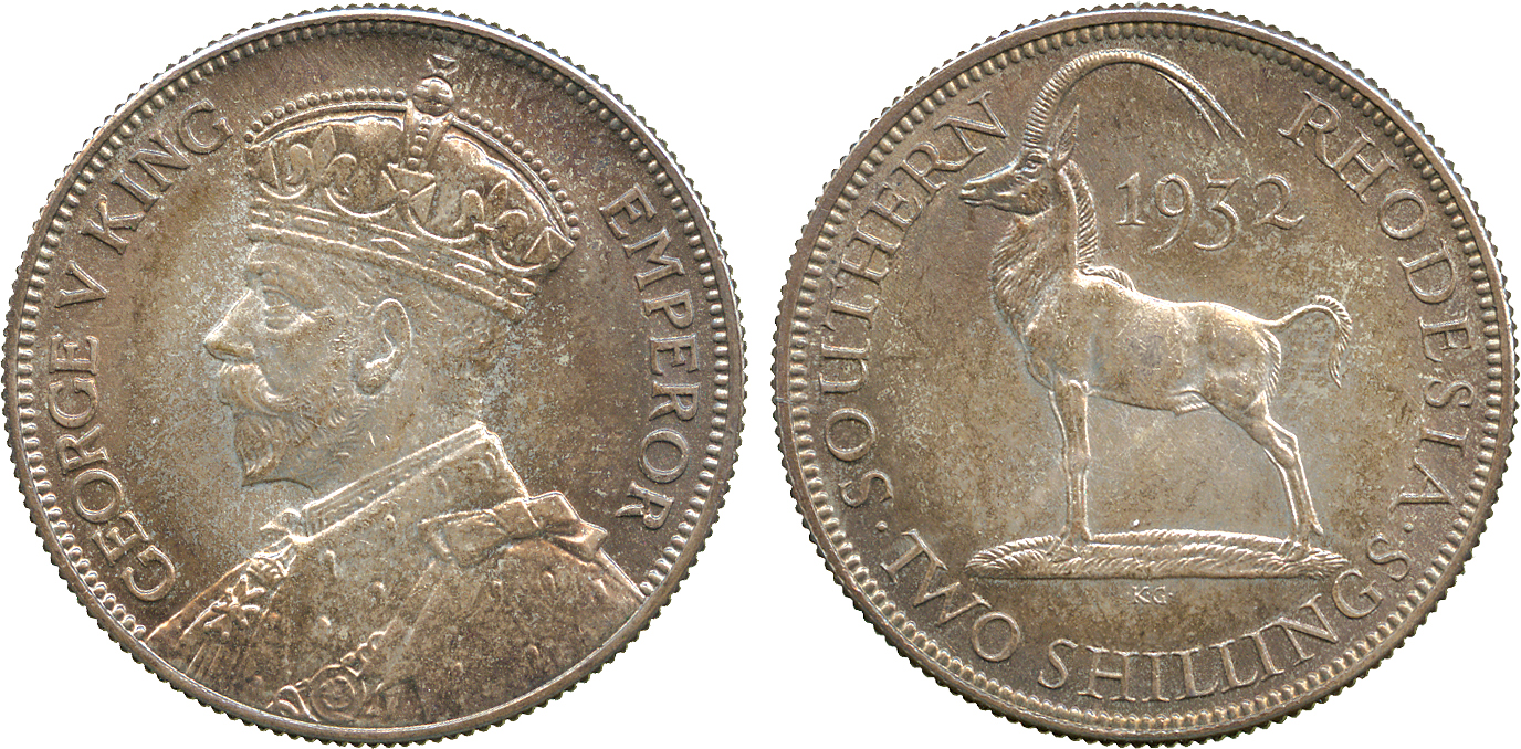 † AFRICA. Rhodesia. Southern Rhodesia. Silver 2-Shillings, 1932 (KM 4). Superb choice