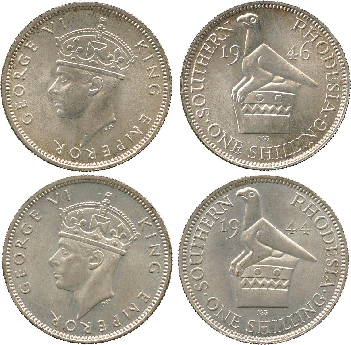 † AFRICA. Rhodesia. Southern Rhodesia. Cupro-nickel Shillings (2), 1944, 1946 (KM 18a). Both