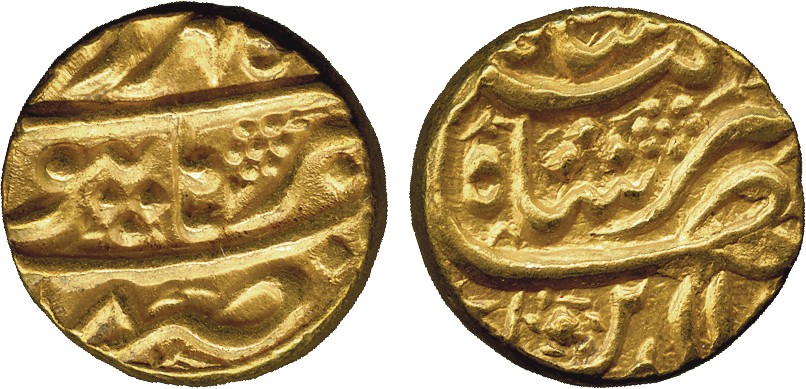 † Coins of India. Mughal. Jahangir (AH 1014-1037; 1605-1628 AD), Gold Mohur, Burhanpur, Year 18,