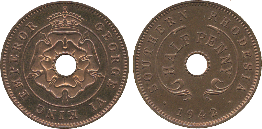 † AFRICA. Rhodesia. Southern Rhodesia. Bronze ½-Penny, 1942 (KM 14a). Choice uncirculated Proof,