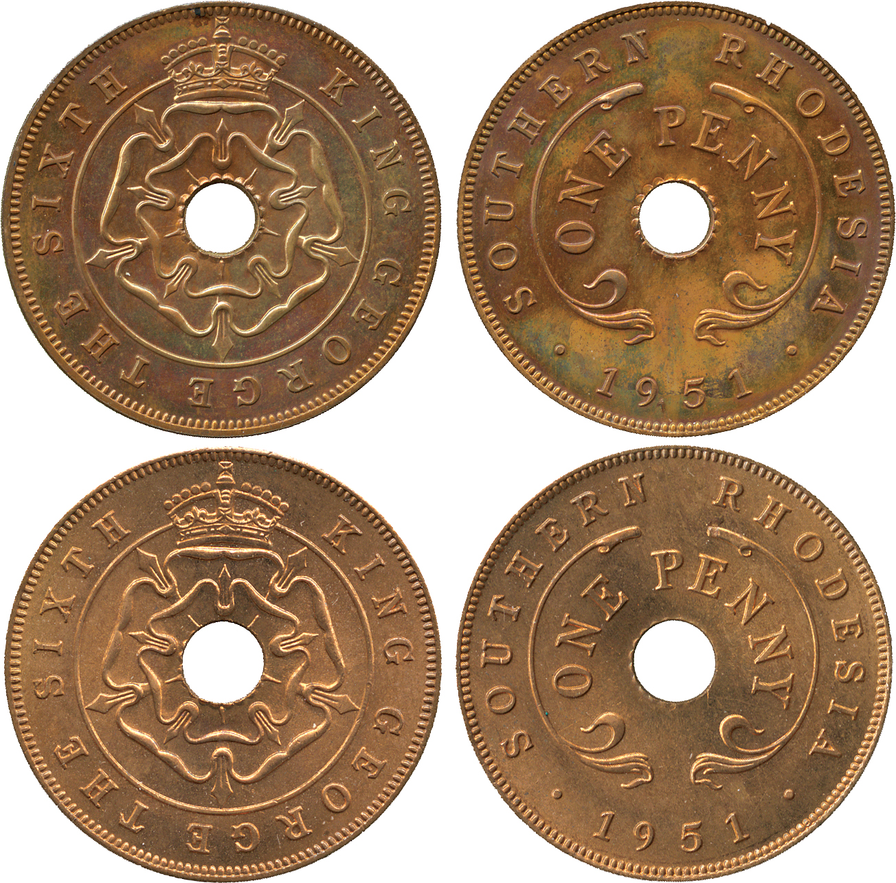 † AFRICA. Rhodesia. Southern Rhodesia. Bronze Proof Penny and Penny, 1951 (KM 25). Choice