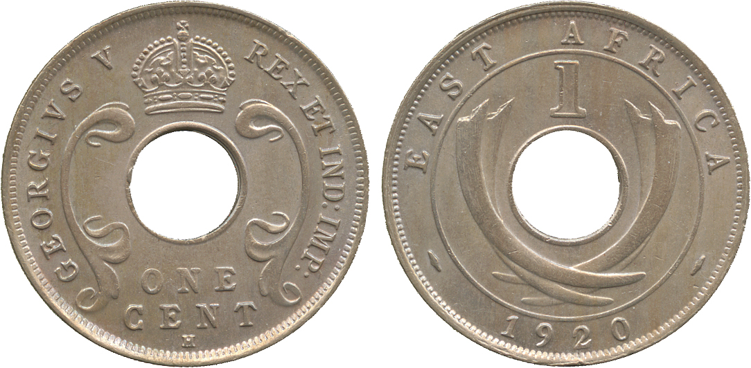 † AFRICA. East AFRICA. Cupro-nickel Cent, 1920H (KM 12)A little weak in the strike, but virtually