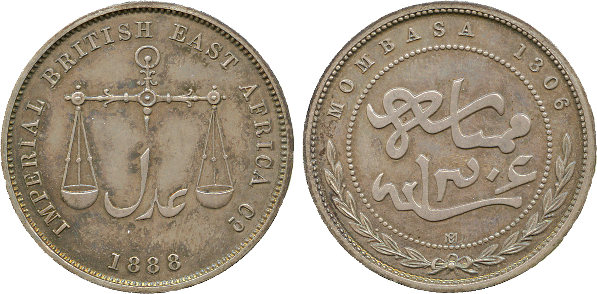 † AFRICA. East AFRICA. Mombasa. Imperial British East Africa Co, Silver Proof Pice, AH 1306, 1888CM,