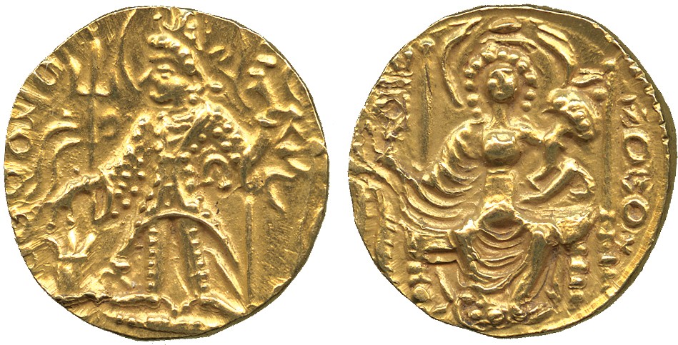 † Coins of India. Kushan. Vasudeva III (c.360-365 AD), Gold Dinar, king standing facing, head