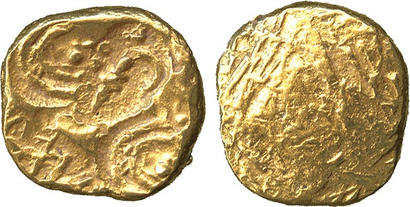 WORLD COINS. India. Mediæval, Telugu Chodas of Nellore, Manuma II, Punchmarked Gold Pagoda, moon,