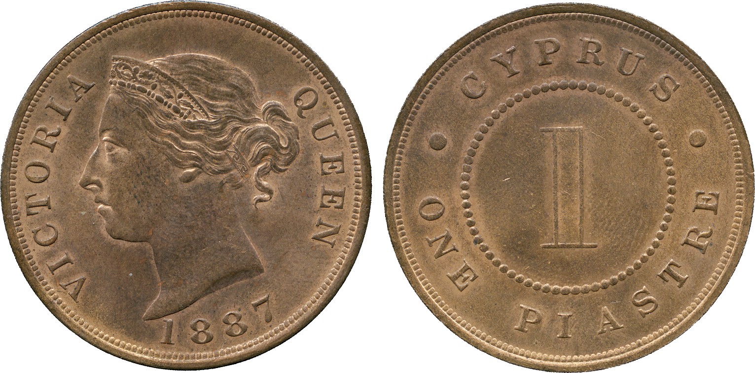 WORLD COINS. Cyprus. Victoria (1837-1901), Piastre, 1887 (KM 3.2). About uncirculated with almost