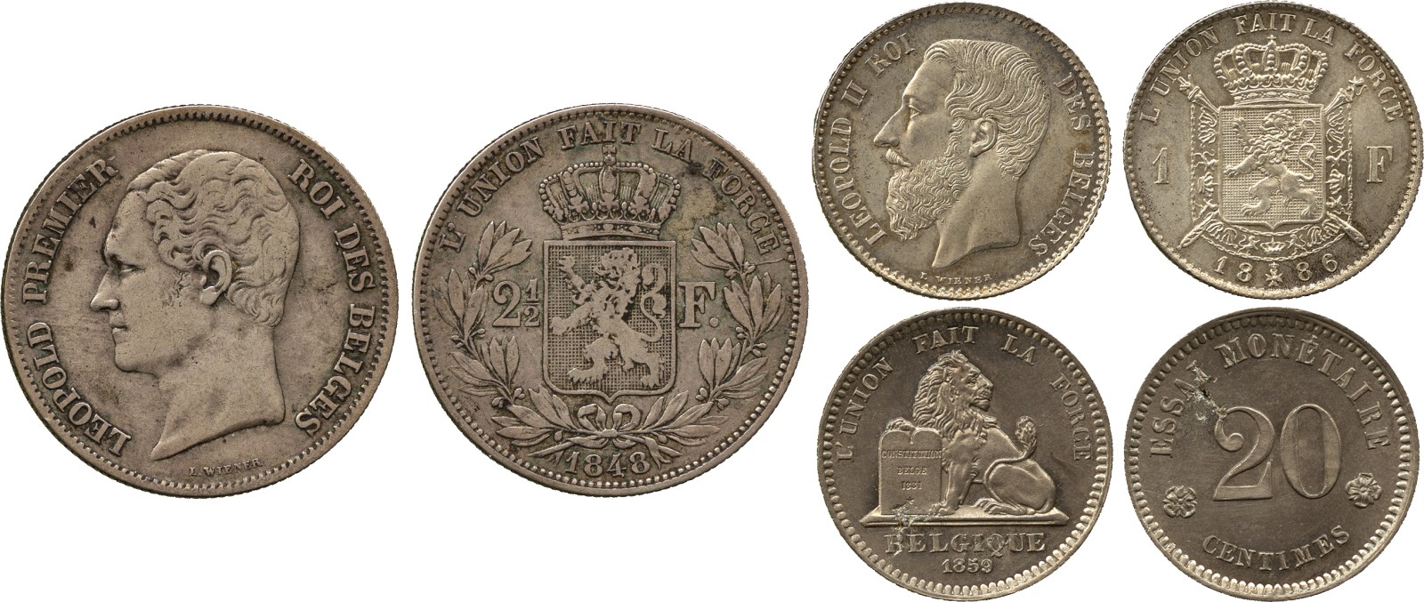 WORLD COINS. Belgium. Léopold I (1831-1865), Silver 2½-Francs, 1848, small head (Mor. 46; KM 11),