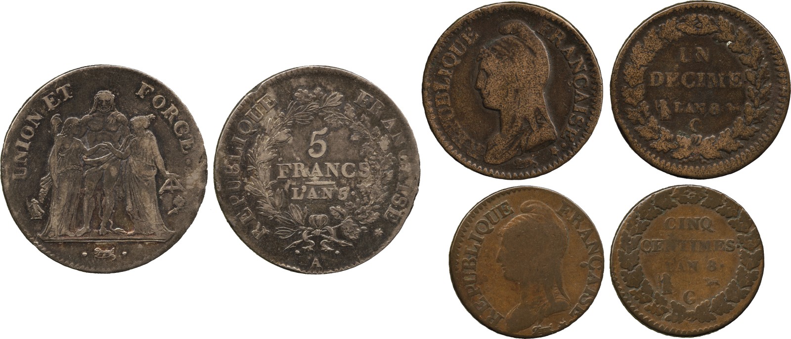 WORLD COINS. France. Directorate and Consulate Period (1795-1804), Silver 5-Francs, Year 5A,