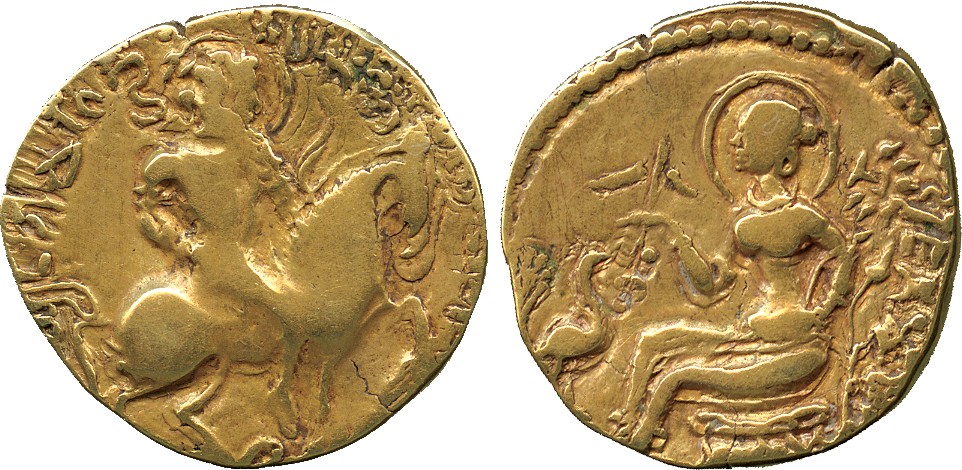 WORLD COINS. India. Gupta, Kumaragupta I (c.414-455 AD), Gold Dinar, Horseman right type, legend