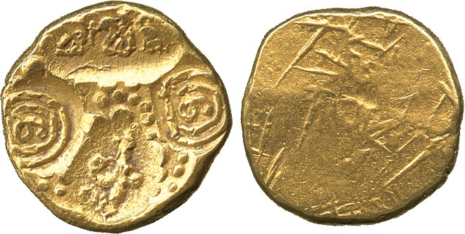 WORLD COINS. India. Mediæval, Telugu Chodas of Nellore, Manuma II (1250-1291 AD), Punchmarked Gold