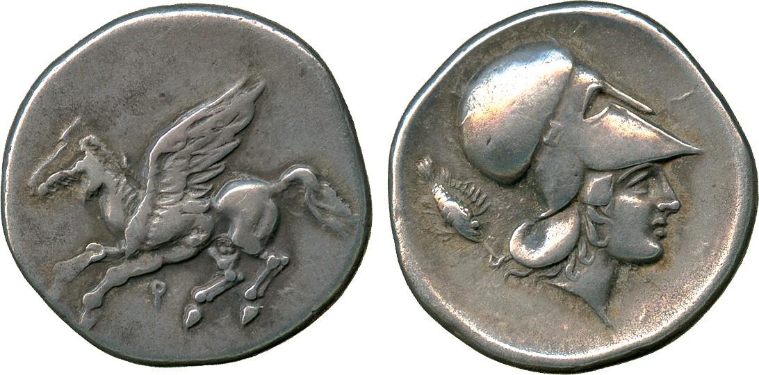 ANCIENT COINS. Greek. Corinth (c.405-345 BC), Silver Stater, Pegasos flying left, koppa below, rev