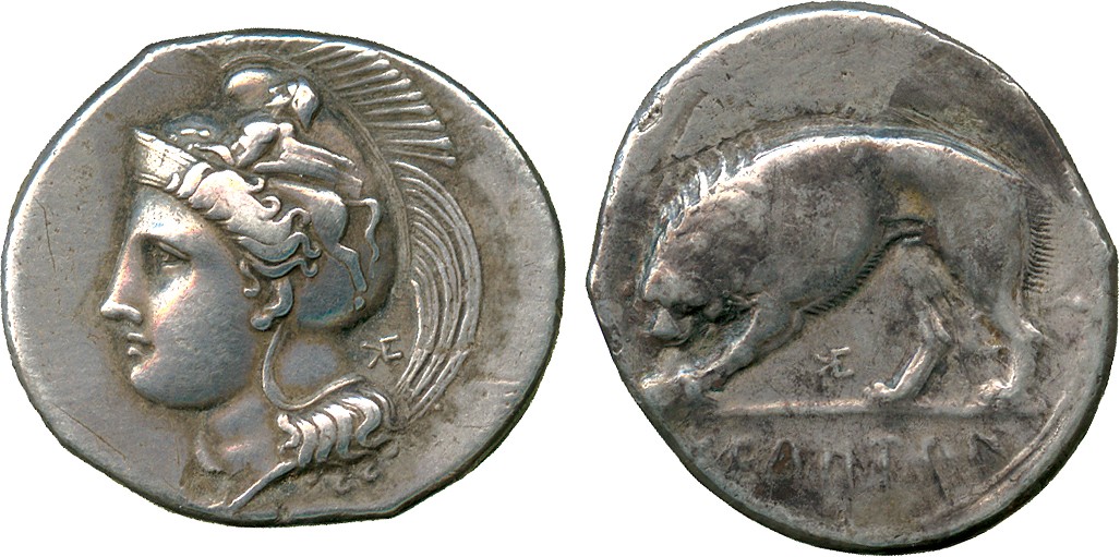 ANCIENT COINS. Greek. Lucania, Velia (c.334-330 BC), Silver Didrachm, head of Athena facing left,