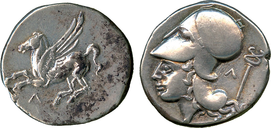 ANCIENT COINS. Greek. Akarnania, Leukas (c.360-340 BC), Silver Stater, Pegasos flying left, ? below,
