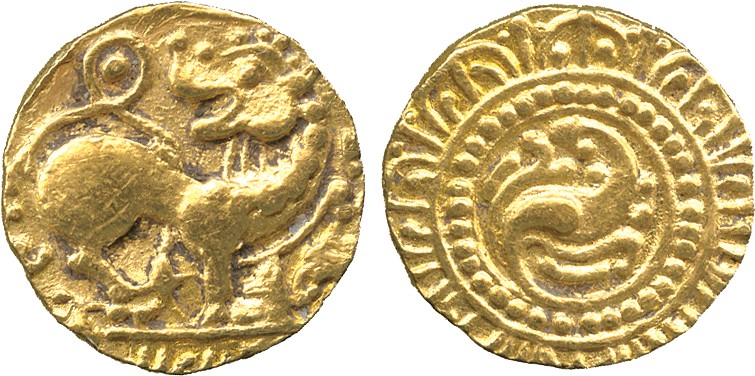 WORLD COINS. India. Mediæval, Kadambas of Hangal, Toyimadeva (1048-1075 AD), Gold Pagoda, on small