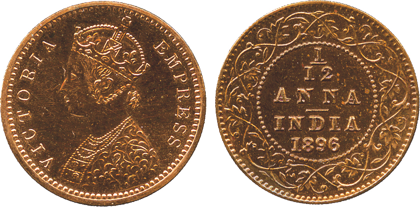 The David Fore Collection. Coins of British India. Copper Proof Restrike 1/12-Anna, 1897C, obv