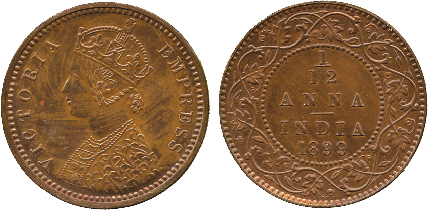 The David Fore Collection. Coins of British India. Copper Original Proof 1/12-Anna, 1899C, obv