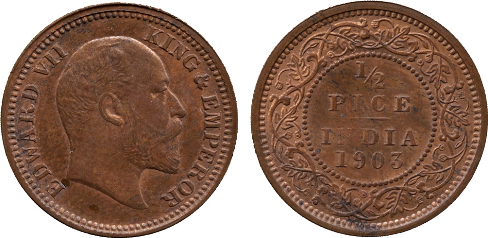 The David Fore Collection. Coins of British India. Copper Original Proof ½-Pice, 1903C, obv EDWARD