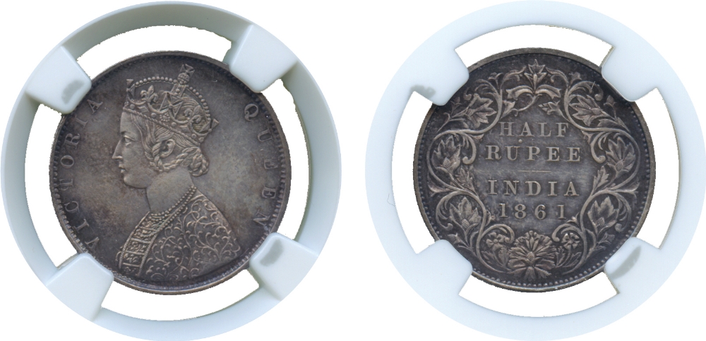 † The David Fore Collection – Part Two. INDIA. British India. Silver Pattern ½-Rupee, 1861, obv