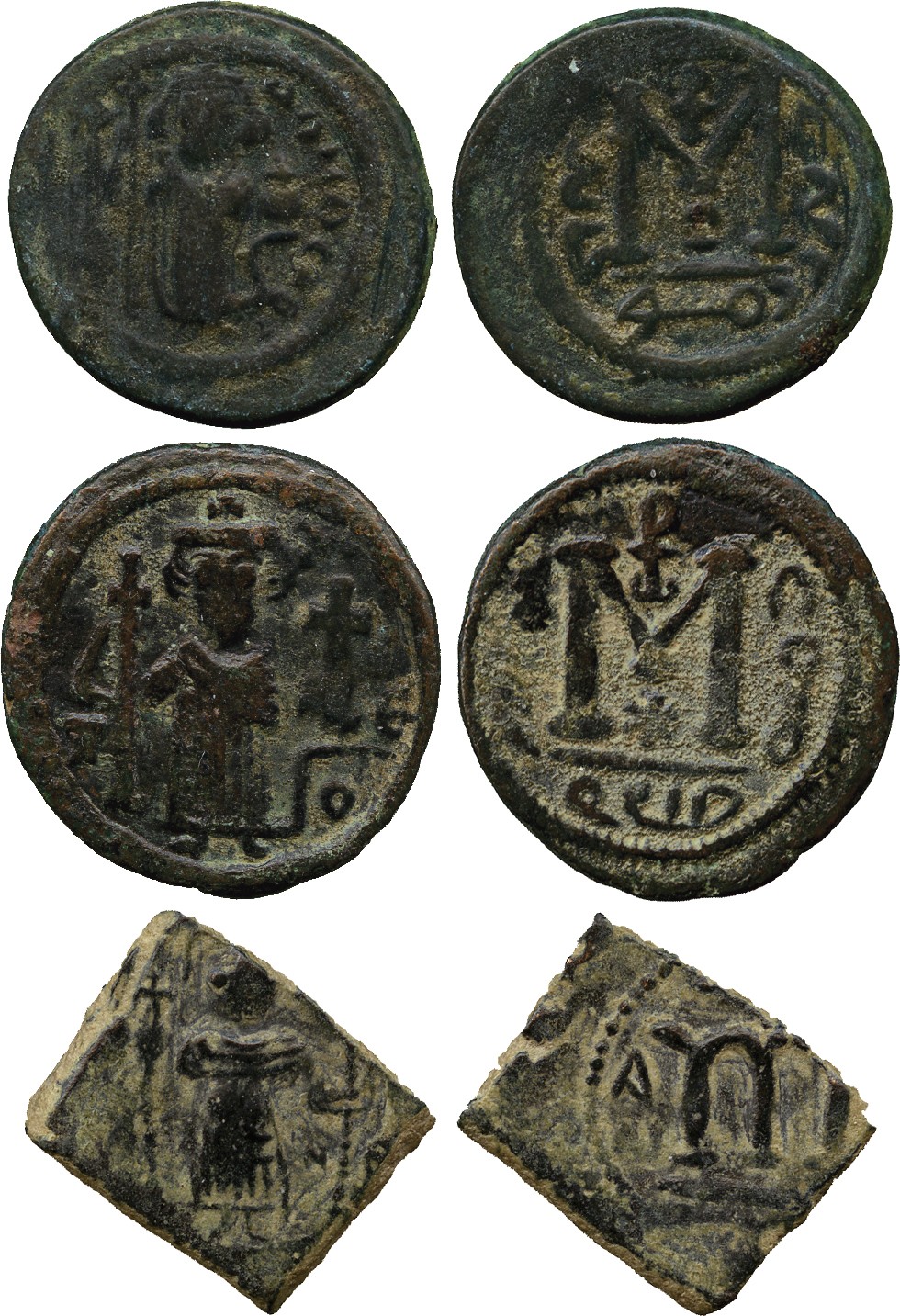 ISLAMIC COINS. ARAB BYZANTINE. Standing Emperor, Copper Fals (3), obv DAMaskos, rev Dimashq,